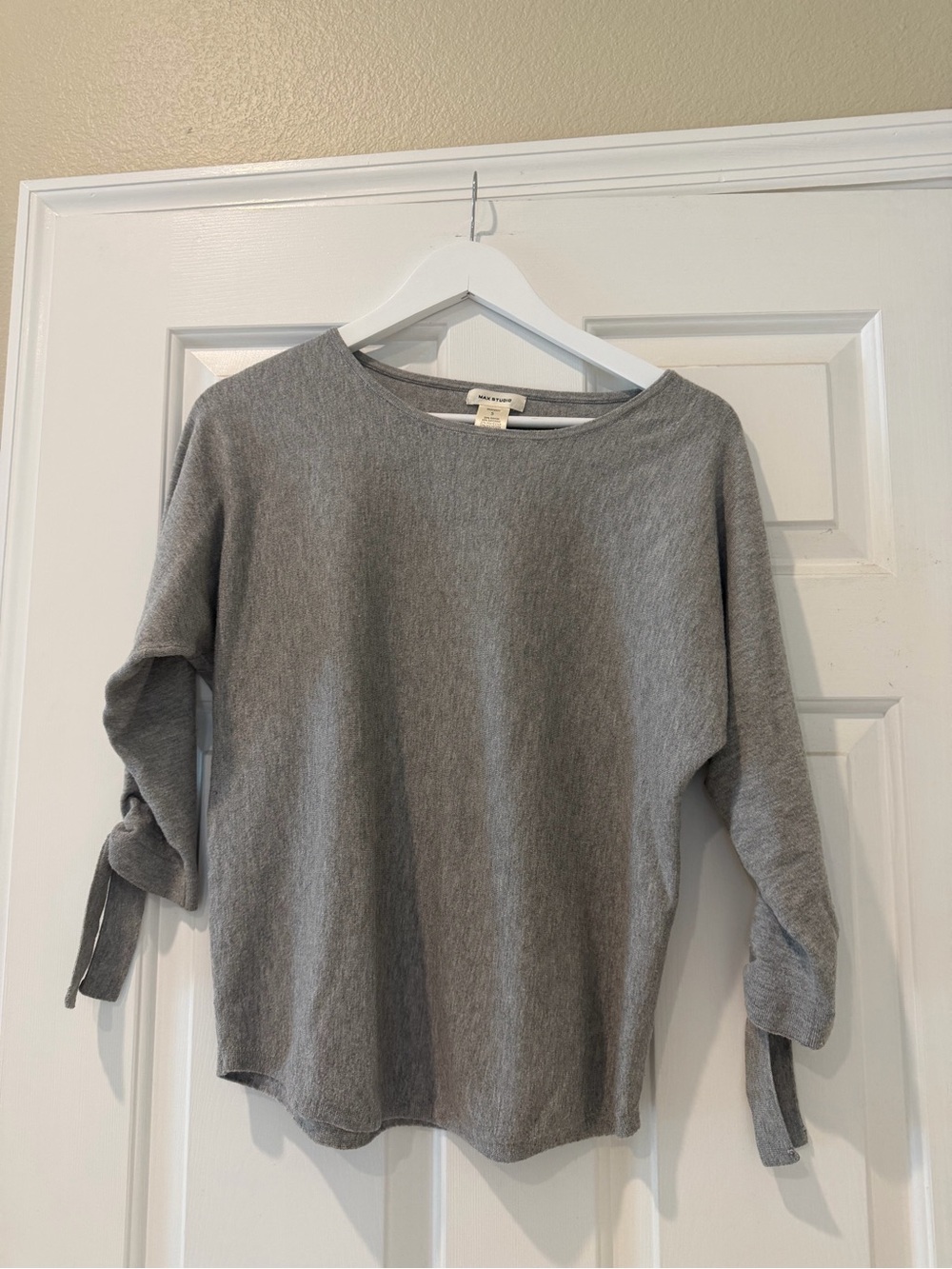 Max Studio Gray  3/4 sleeve Knit Top with Tie Cuffs